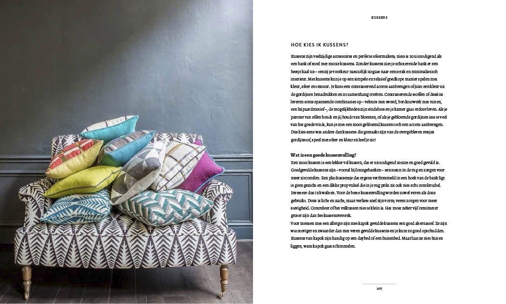 Boek geschreven door Wilhelmine van Aerssen, Stoffen in het interieur