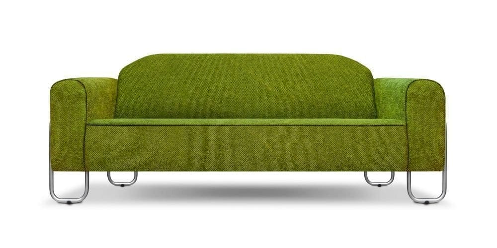 De bauhausen-stijl bank Dyker 30 in de stof Birkett apple van Designers Guild