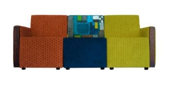 3-zits bankje met 3 kleurrijke rooker elementen designers guild stoffen