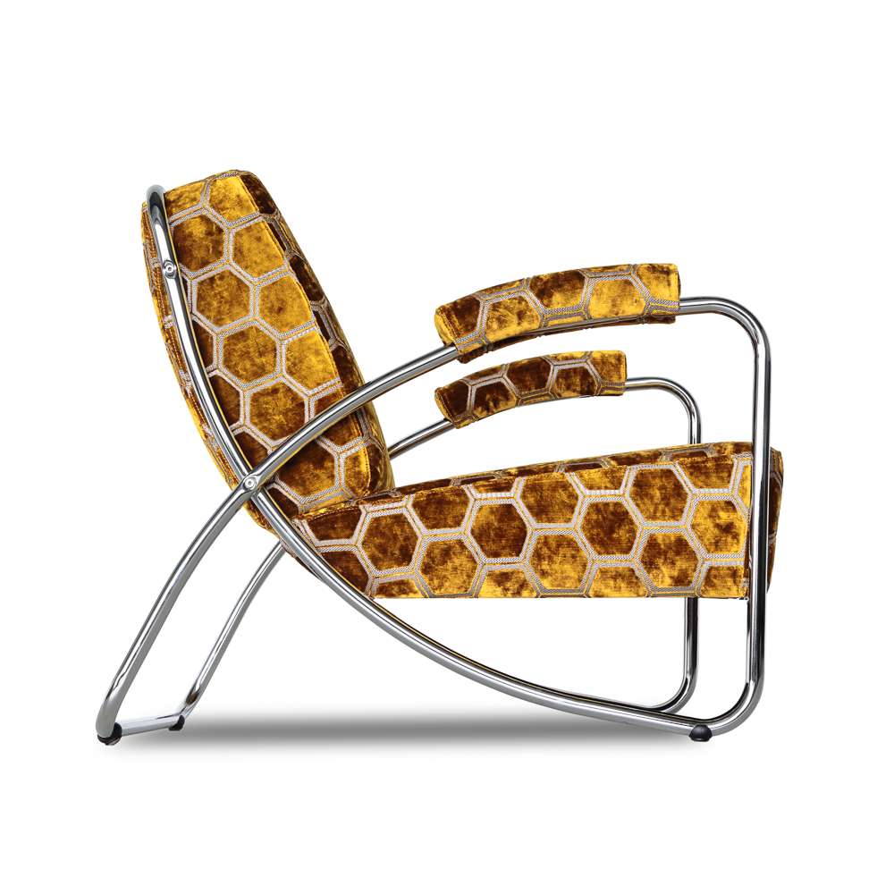 chroombuisfauteuil met designers guild stof