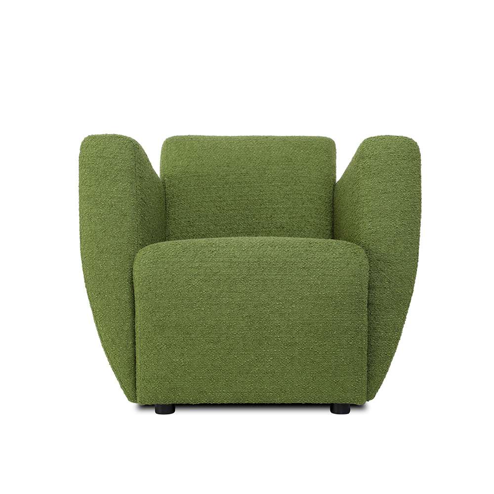 de voorkant van de groene lobby fauteuil