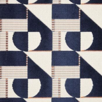 blauwe geometrische stof met off white tinten